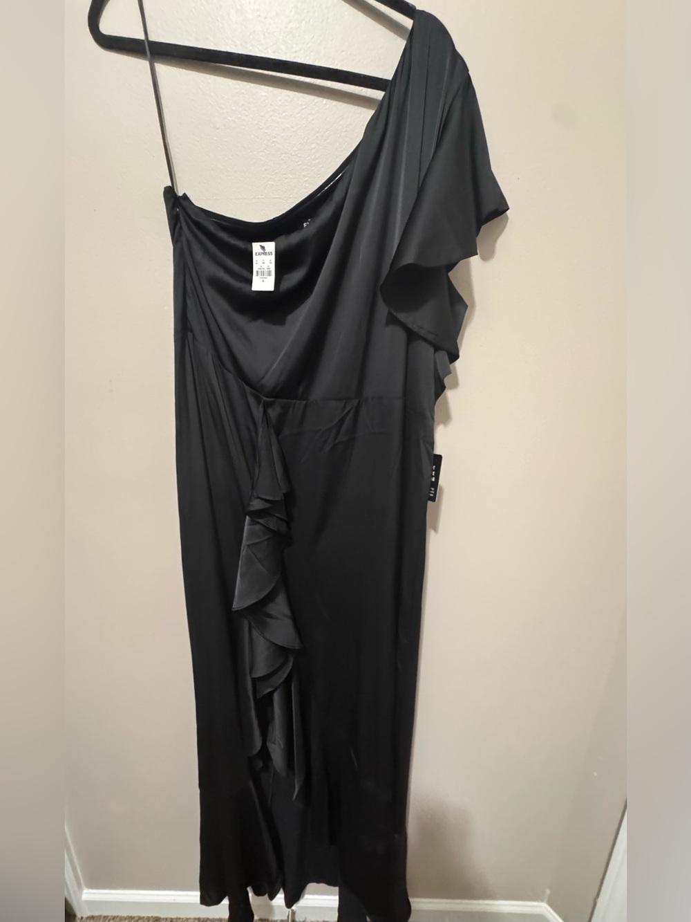 Express Black One-Shoulder Ruffle Gown